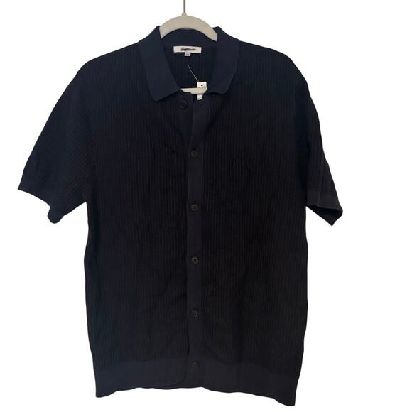 NWT Madewell Tuck-Stitch Button-Up Sweater Polo Navy Black Size Small - Picture 4 of 8